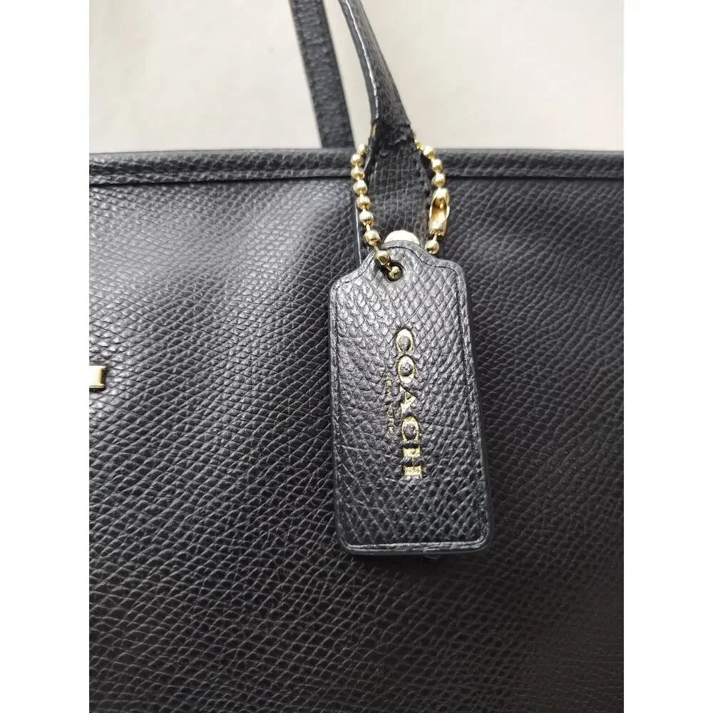 Coach Black Leather Double Handles Zipper Closure Tote Bag